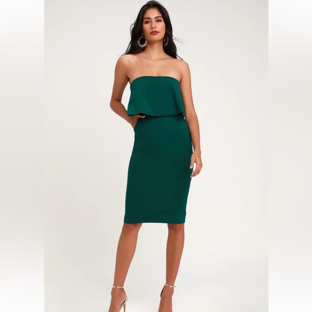 LULUS Lots of love Emerald strapless midi dress